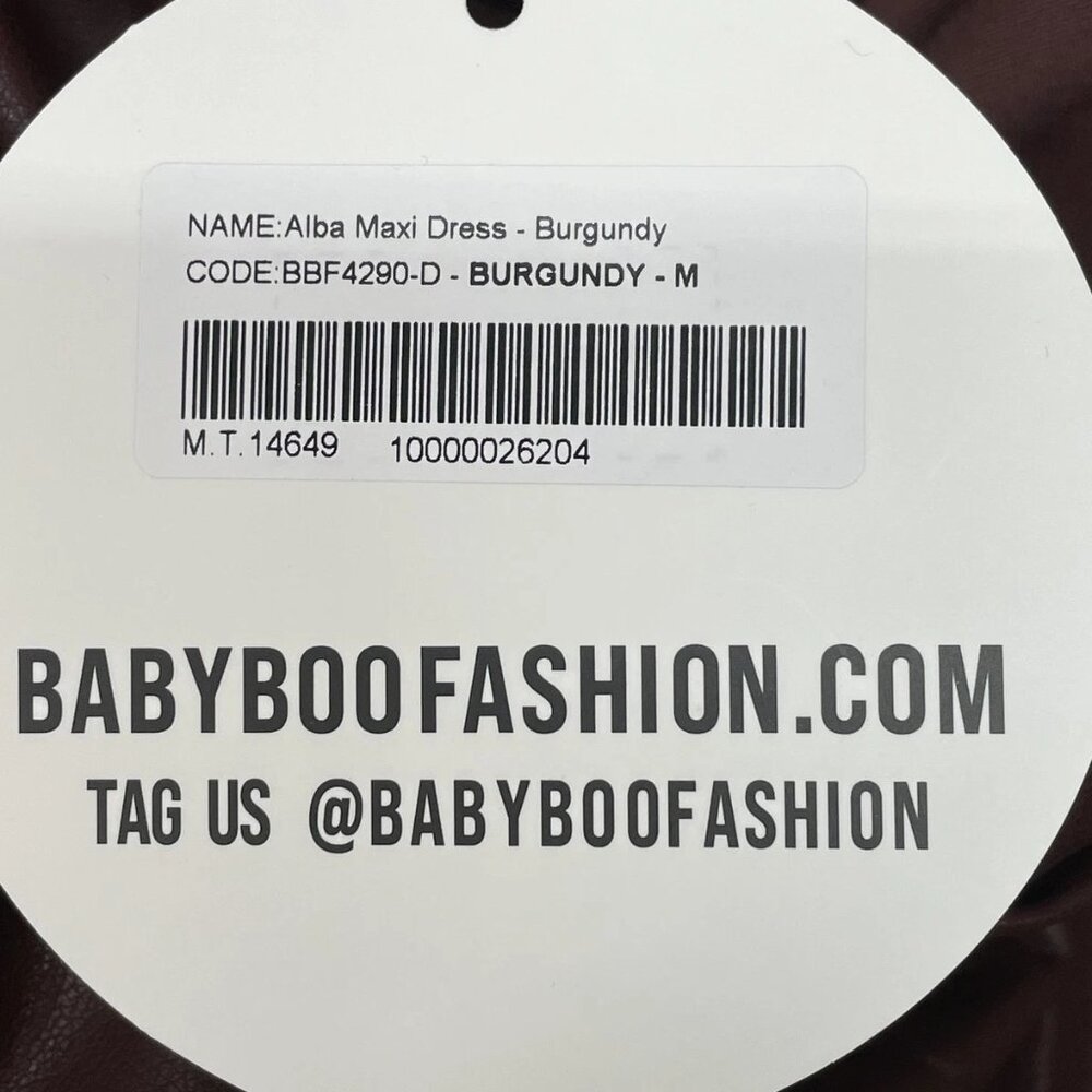 NEW BABYBOO Maxi Dress Burgundy Red Size M Alba Faux Leather Boned Cowl Neck - Picture 5 of 14